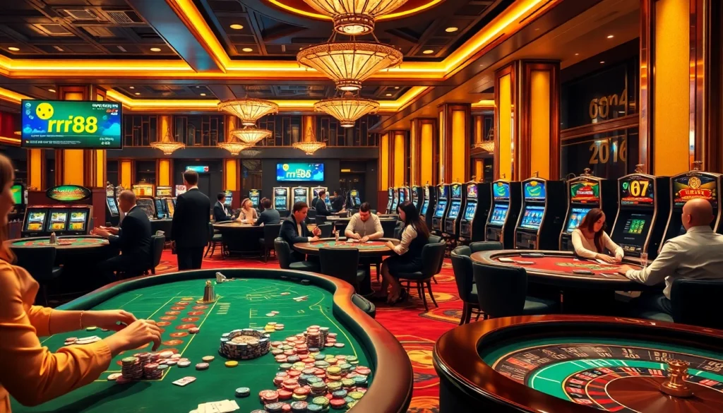 Experience the thrill of gambling with rr88 đăng nhập at exciting casino tables featuring players and dealers.
